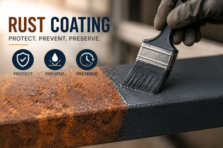 Rust coating being applied over corroded steel